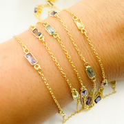 Multi Color Cubic Zirconia Rectangular Shape Connected Chains